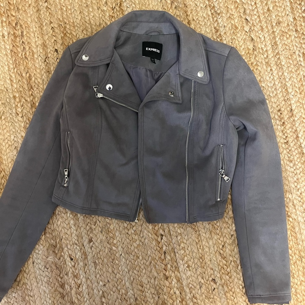 Express Gray Suede Moto Jacket XS